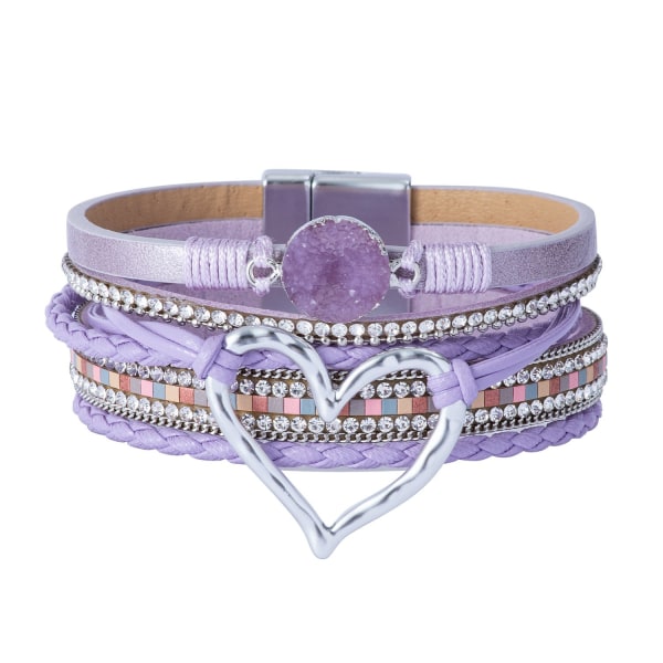 Magnetisk lås Boho Wrap Armbånd Lær Mansjett Armbånd Perle Armbånd For Kvinner Stablebar Infinity Armbånd Smykker purple