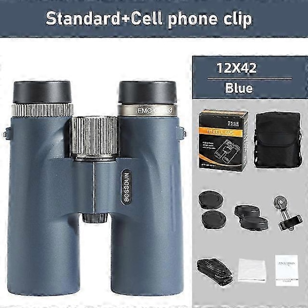 12x42 Kikkert Profesjonell HD Teleskop Kraftig Lang Rekkevidde BAK4 Prisme for Jakt Utendørs Camping-Perfekt Blue A