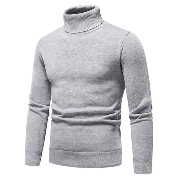 Yynuda Herre Turtleneck Lett Slim Fit Genser Casual Strikket Pullover-Perfet Grey S