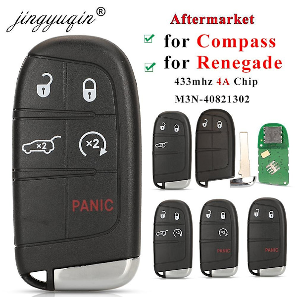 Smart Fjärrkontrollnyckel 433MHz 4A Nyckellös för Jeep Renegade Compass C-CUV Trailhawk SIP22 M3N-40821302 68250335AB-Perfekt 5 Buttons