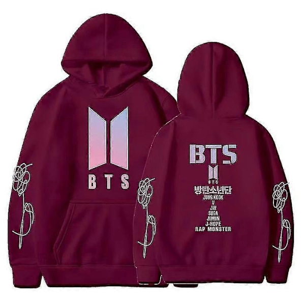 BTS Unisex Huvtröja med Huva Casual Hoodie Cosplay Jacka Topp V-Perfet wine red 3XL