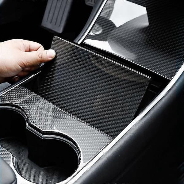 Støpt midtkonsolldeksel kompatibelt med Tesla Model 3 2018 2019 2020 Innvendig koppholder Ansiktsmodifikasjon Trim Dekor Selvklebende Panel-Perfekt Glossy White