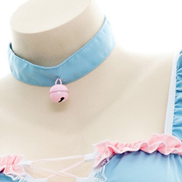 Søt Lolita Kvinner Bikini Rosa Blå Ruffles Hollow Out for Cross Bandasje Badedrakt Søt Maid Cosplay Costume Beach Wear