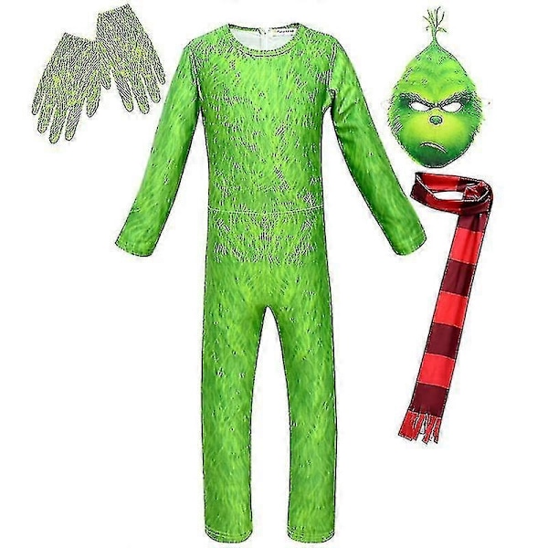 Grinch-kostym för pojkar, julparty-onesie - Perfekt 7-9 Years