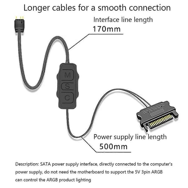 2 stk. 5V 3Pin ARGB Controller SATA Mini RGB Controller 3PIN Hub til Computer CPU Kabinet Køleventilator LED L-Perfet