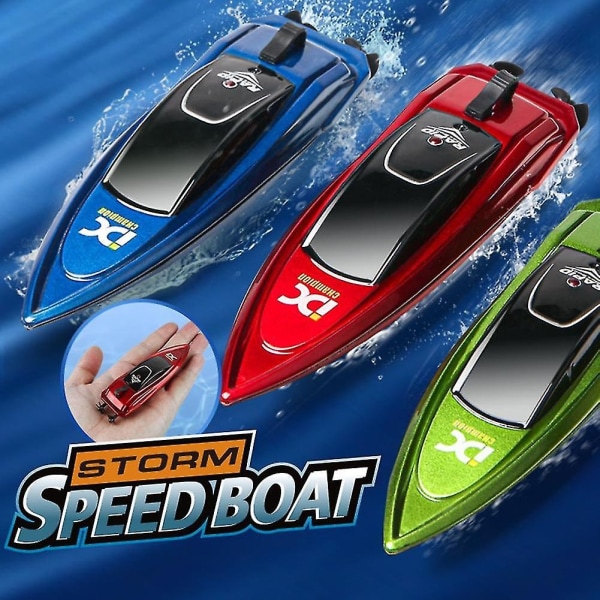 Mini Rc Båt 5km/h Radio Fjärrkontroll Höghastighetsbåt med LED-ljus Palmbåt Sommarvatten Poolleksaker Modeller Presenter Blue