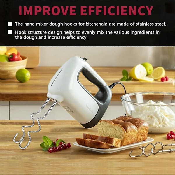2 Sæt Dejkroge i Rustfrit Stål Kompatible med Kitchenaid Håndmixer KHM512-Perfet