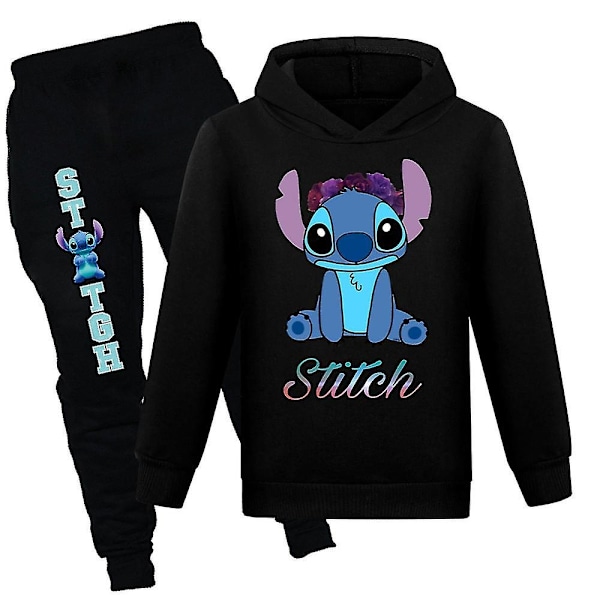 Disney Lilo og Stitch Børne Hoodie og Bukser Sæt 2 Dele Trøje Sæt til 9-14 år Drenge Piger Skole Casual Nyhed Tracksuit Ty-Perfet Black 9-10 Years