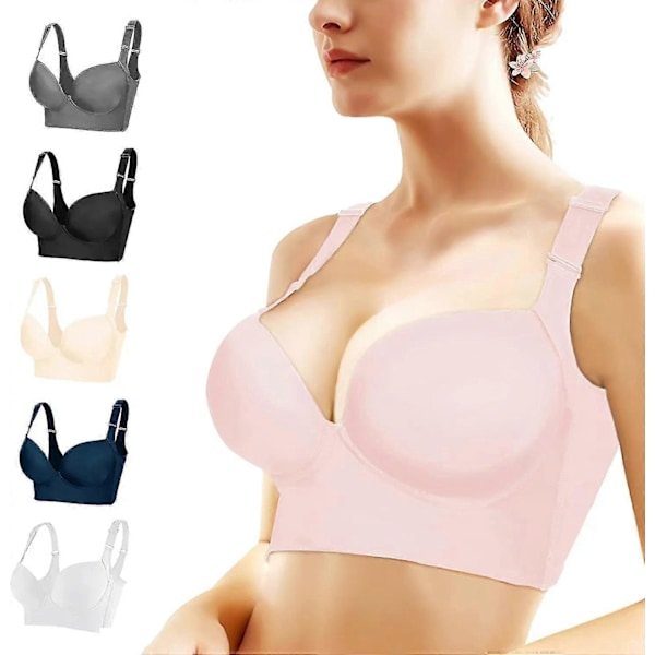 Push Up BH til Kvinder, Full-Coverage Bøjle BH, Skjuler Rygfedt Dyb Cup BH, Glattende T-shirt BH, Formende Uplift BH - Perfekt Pink 34DDD