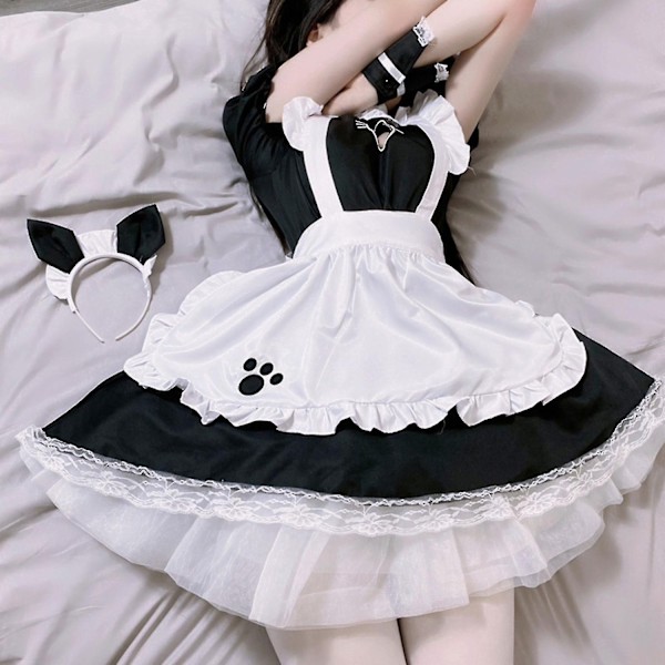 Maid-kjole Cosplay Anime Jente Sexy Kjole Pels Katt Øre Hansker Sokker Antrekk-Perfekt XXXL