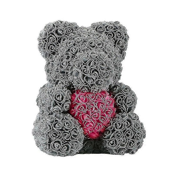 25/40cm Ruusu Karhu Sydämen Muotoisilla Tekokukilla Ruusu Teddy Karhu Naisille Ystävänpäivä Hääpäivä Syntymäpäivä Joululahja Koriste - Täydellinen Grey Pink H 40CM