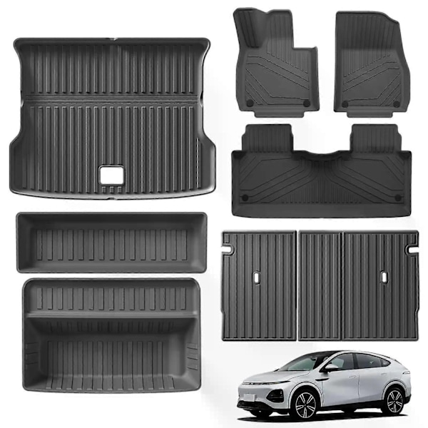 Kompatibel med Xpeng G6 Bilmattor Lastmatta Bagageutrymmesmatta TPE 3D Xiaopeng Fotmatta Vattentät Luktfri Brickset SVART-Perfet 8pcs sets