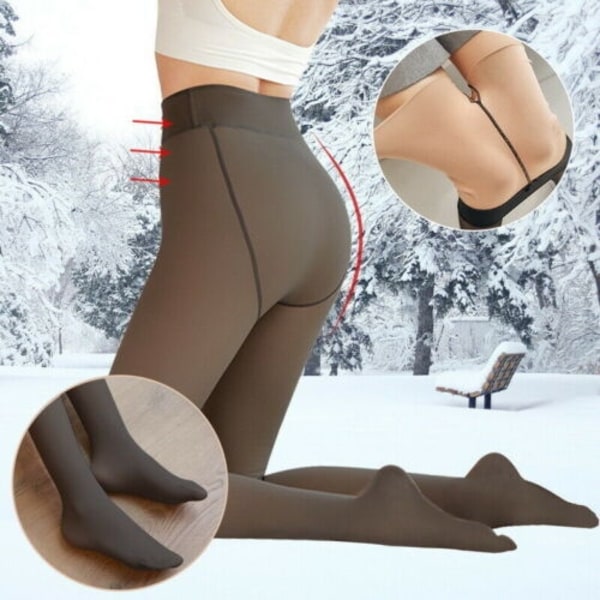 Vinter varm tykk fleece høy midje transparent svart leggings - Perfet Grey 300G