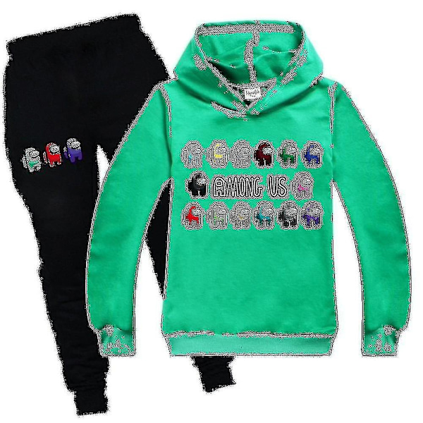 Among Us Spel Barn Hoodie Byxor Set Impostor Outfit Kläder-a778-Perfet Green 9-10 Years