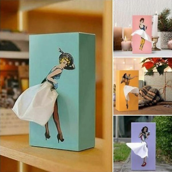 Elegant Pige Tissueæske Retro Tissue Flyende Skørt Tissueæske - Perfekt Blue