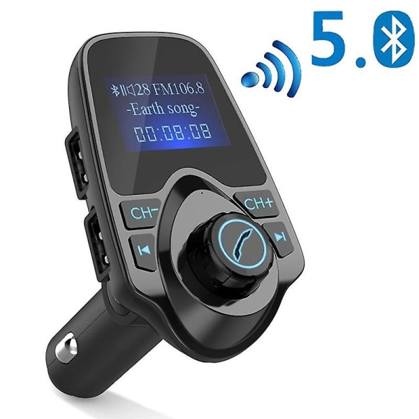 Trådlös Bluetooth 5.0 Car Fm-sändare Musik Mp3-spelare Dubbel USB laddare Adapter Handsfree Bilsatser Support U Disk Tf Card Aux Input- Perfet