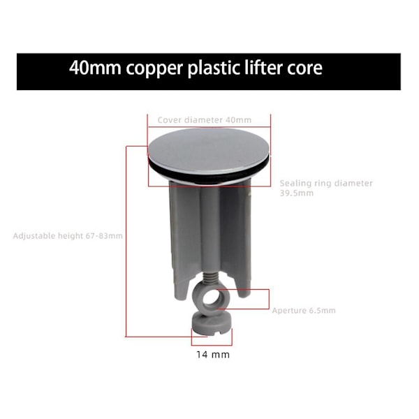 Universal Vask Propp Baderom 40mm Pop-Up Propp Erstatning Avløpsplugg Avtakbar Justerbar Manuell L-Perfet