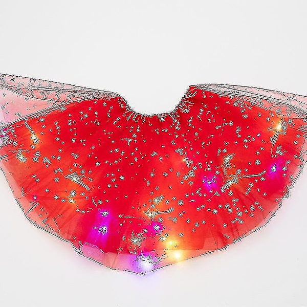 Kvindes Led Skørt Lys Op Stjerne Dance Skørter Lagdelt Ballet Tutus Elastisk Mesh Tulle Mini Skørt Party Karneval Kostume-Perfet Red