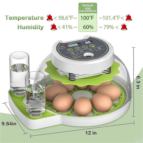 Äggkläckare med automatisk äggvändningsfunktion, digital temperatur- och fuktighetskontroll, stöder 8 ägg EU-kontakt-Perfet