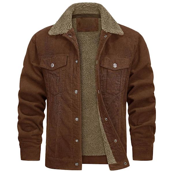Herrar Jacka 2023 Ny Corduroy Krage Långärmad Plysch Lös Casual Herrjacka - Perfekt brown 2XL