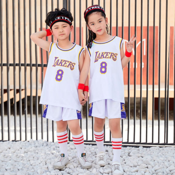 Basketballtrøje til børn Lakers crewneck no. 8 hvid - Perfekt R8 3xs