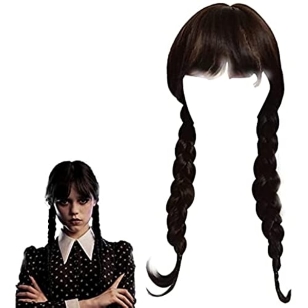 Girls Addams Family Costume Peruk Onsdag Addams Wig - Perfet black