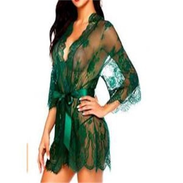 Kvinnors spetskimono-rock babydoll-lingerie-nattlinne i mesh - perfekt GREEN XL