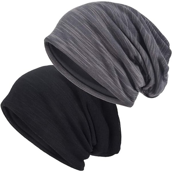 Slouch Beanie Hat, 2 Pack Unisex Jersey Cap Baggy Hat Fashion hovedbeklædning til mænd og kvinder - Perfet