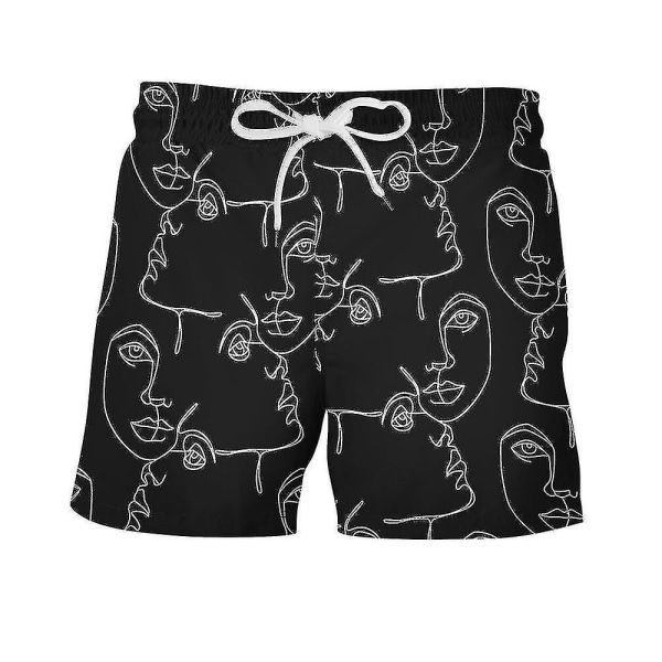 Badebukser med elastisk midje for menn Badeshorts Bukser Badetøy Beach Summer Hawaiian Pants - Perfet Black
