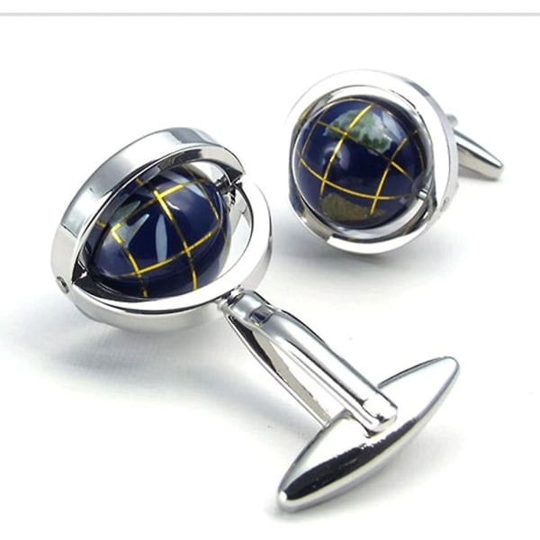 Really Spins Rhodium Pläterade Blue Globe Earth Manschettknappar - Perfet