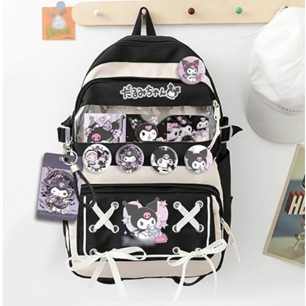 Anime Cinnamon Roll Ryggsäck med Pin Kawaii Ita Bag Svart College Skolväska Cool resväska för tonåringar Pojkar Skolsäsong Presenter-Svart- Perfet