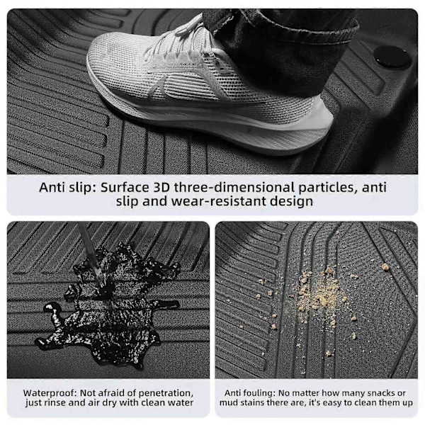 Kompatibel med Xpeng G6 Bilmåtter Bagagerumsbakke TPE 3D Xiaopeng Fodmåtte Vandtæt Lugtfri Bakkessæt SORT-Perfet 3pcs floor mats