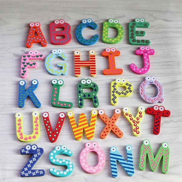 26 bokstäver barn trä alfabet kylskåpsmagnet pedagogisk - Perfet