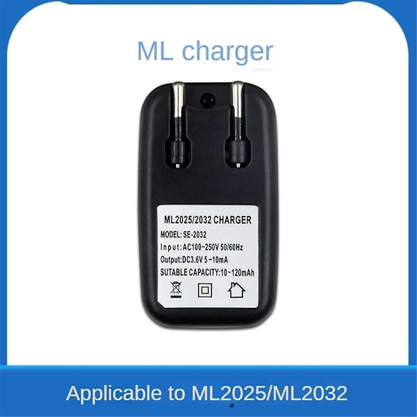 3.6V Batterilader Litium 2032 2025 Batterilader Adapter for ML2032 ML2025 Myntknappcelle Batteri EU-plugg-Perfet 0 0