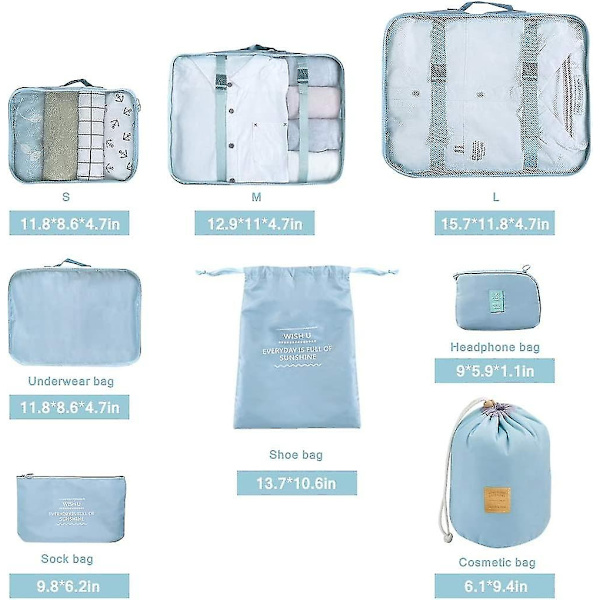 8-osainen Travel Cube taitettava laukkujärjestäjä Organizer ( sininen) Navy blue
