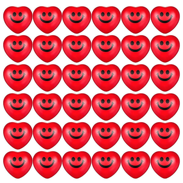 36 stk. Valentinsdag Hjerteformede Stressbolde Stressaflastende Bolde Hjerteformede Smiley Ansigt Stressaflastende Bolde til Valentinsdag - Perfekt