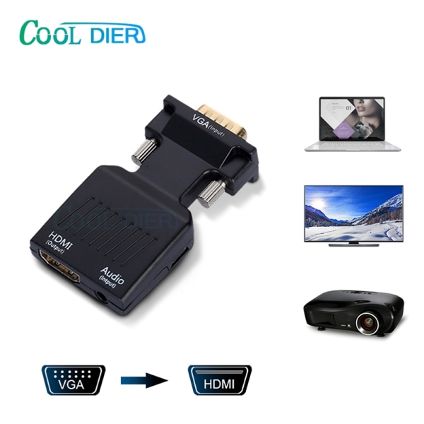 VGA till HDMI (omvandlare utan adapter stöder 1080P-signalutgång - Perfet