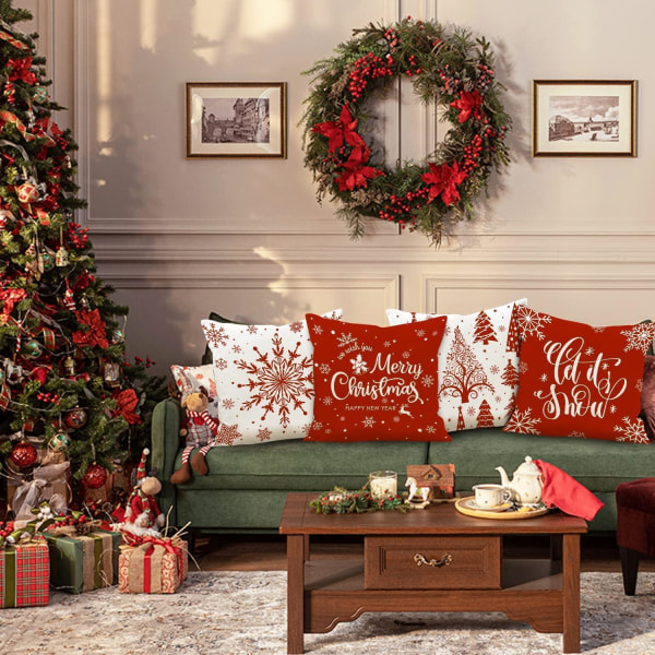 Jouluinen cover 60x60 4 kpl set , Merry Christmas Winter Xmas