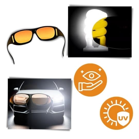 2 passagerarglasögon - Antireflex nattseendefunktion, gul lins, UV400-skydd, minskar bländning, unisex black