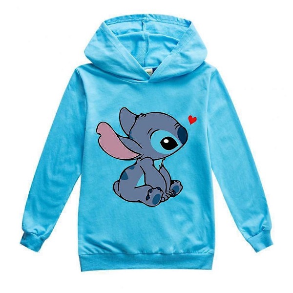 Børne Drenge Piger Disney Stitch Jule Hoodies Topper Trøjer - Perfekt LightBlue 9-10year(140cm)