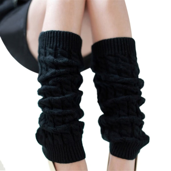 Kvinders vinterstrikket hæklet strikket benvarmer leggingstøvle Black