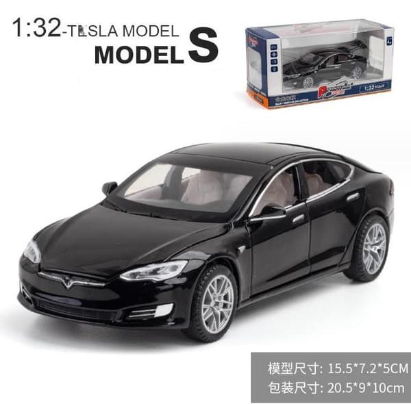 1/32 Tesla Model S legetøjsbilmodel, trykstøbt legeringsmetal miniature lyd- og lys pullback-bil, 1:32 samlerobjekt, egnet til drenge og børn. Black