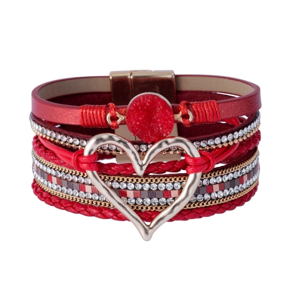 Magnetlås Boho Wrap Armband Läder Cuff Armband Pärlor Armband För Kvinnor Stapelbart Infinity Armband Smycken red