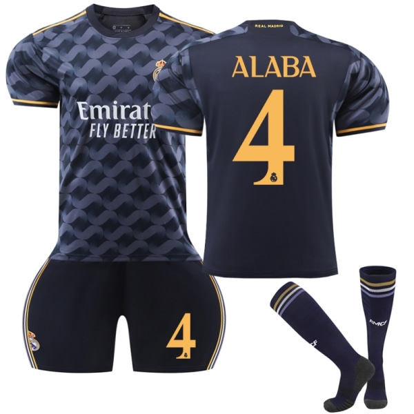 2024 Real Madrid Away -jalkapallopaita lapsille - täydellinen nr 4 ALABA 8-9 Years