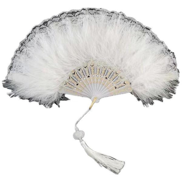 Feather Folding Fan Fairy Dark Gothic Court Dance Bröllop - Perfet white