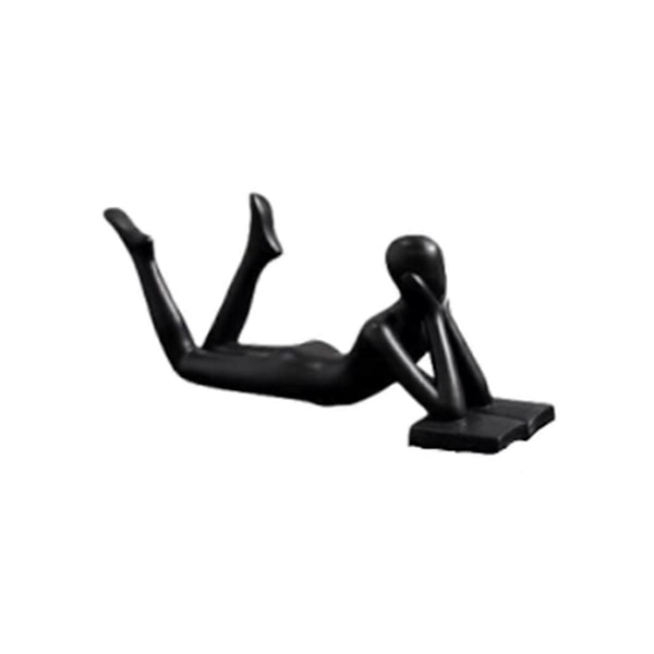 Nordisk Læsestatue Resin Figurer Skrivebordsindretning Skulptur Moderne Kunst Ornament Hjemmekontor Indretning - Perfekt Black C