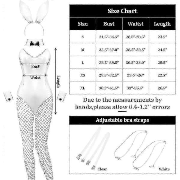 Kaninkostym för kvinnor, underkläder och svansbodysuit, cosplay-kaninkostymset för Halloween-kostymer - Perfekt White M