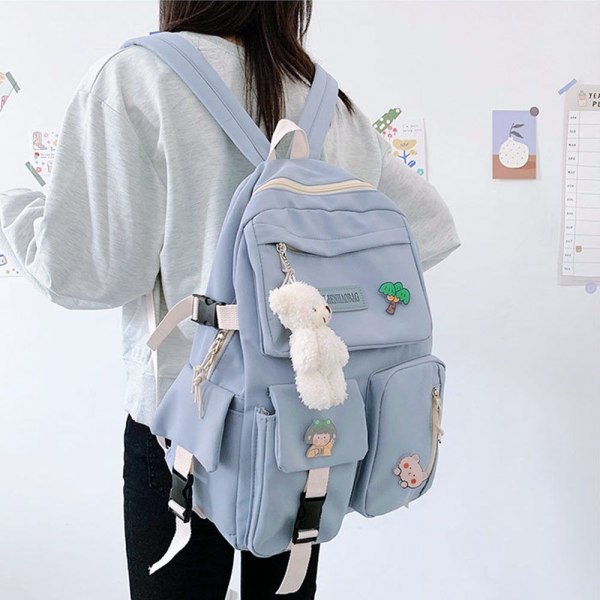 Stor kapacitet rygsæk Sød skoletaske pige bærbar taske - Perfet beige
