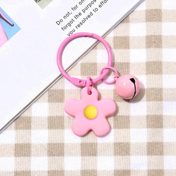 New Fashion Small Candy Flower Keychain For Women Girl Bell Key - Perfet Pink