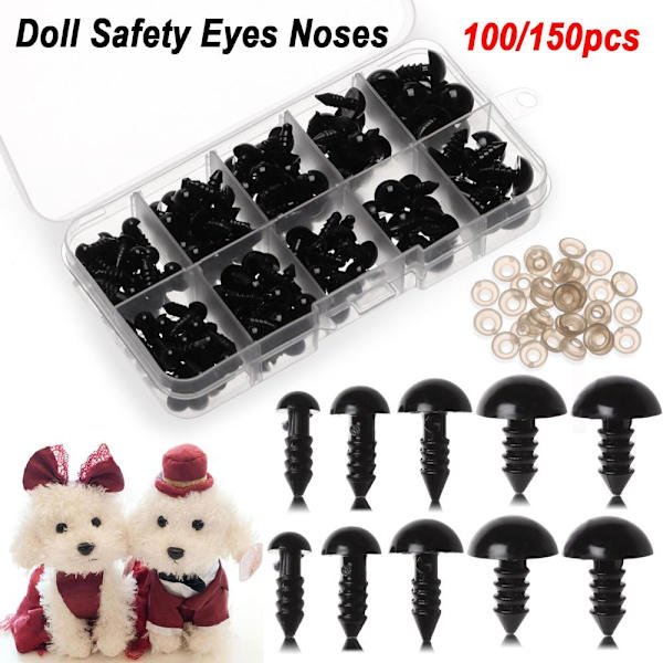 Plast med låda DIY-tillbehör Djurdocka säkerhetsögon 150PCS